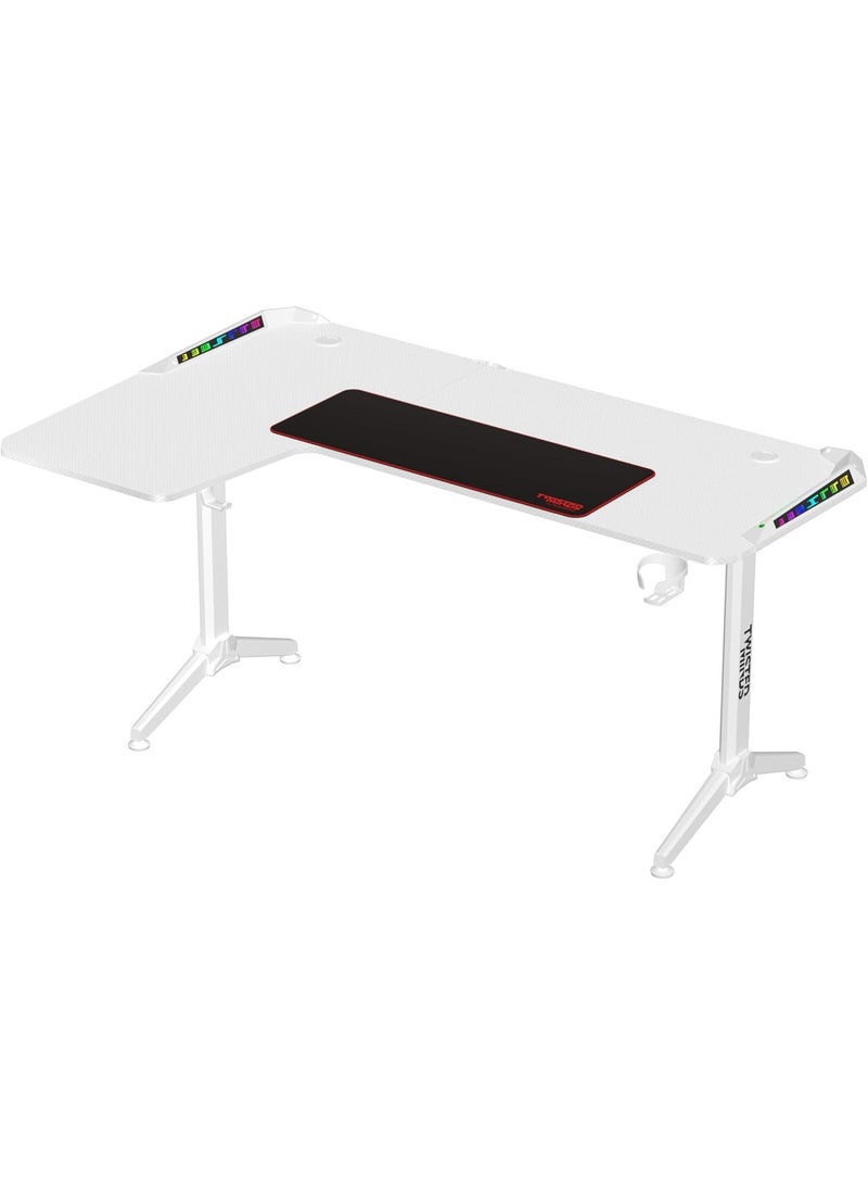 Twisted Minds WARRIOR L Shaped Gaming Desk 160cm, Ergonomic Design, RGB lights, Adjustable Height with Cup & Headphone Holder, Study Writing Workstation, Easy Assembly - Image 2